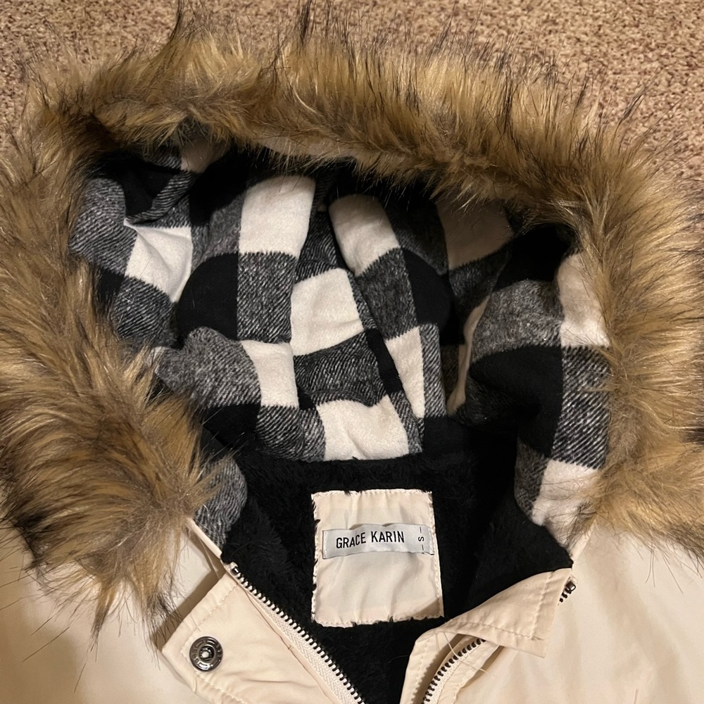 EUC Size SM GRACE KARIN Women's Hooded Fleece Line Faux Fur Jacket with Pockets - Picture 9 of 14